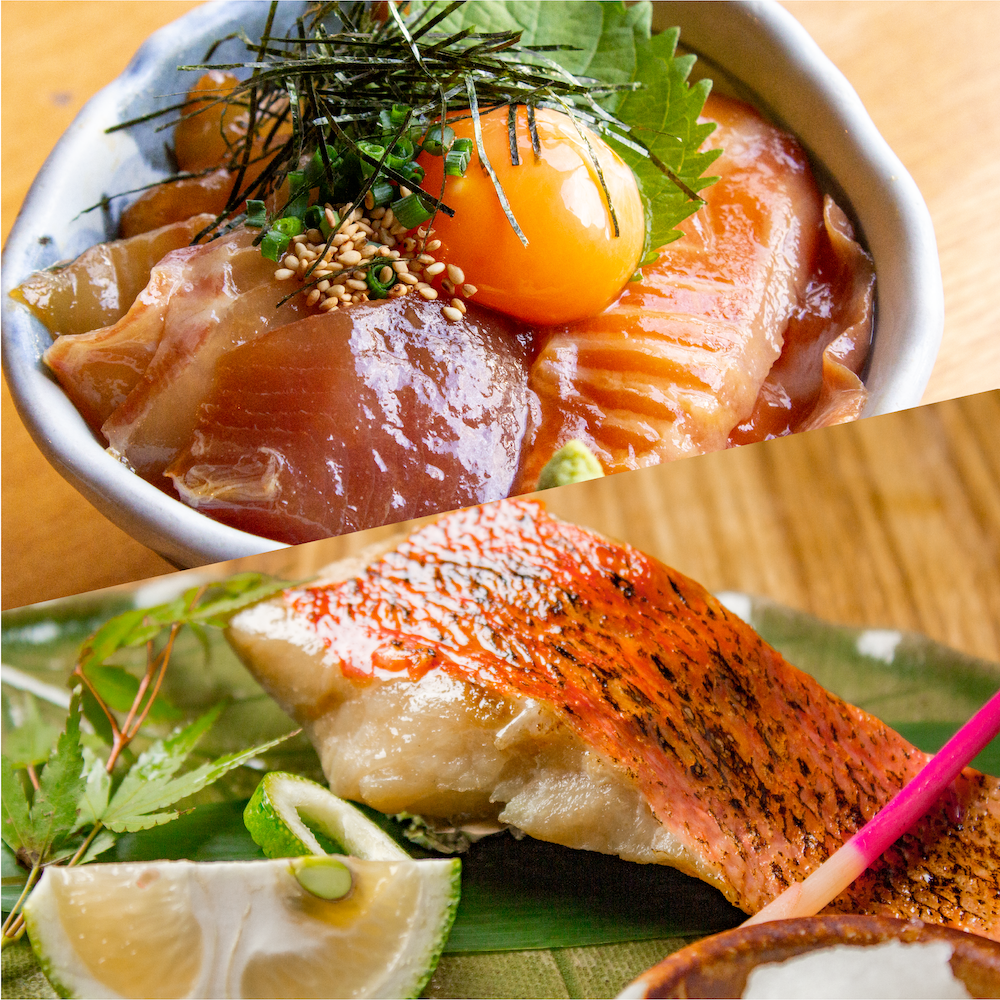 モグモグ　–　0100-019】海鮮づけ丼(3個)・焼魚(3切)セット　フクオカ